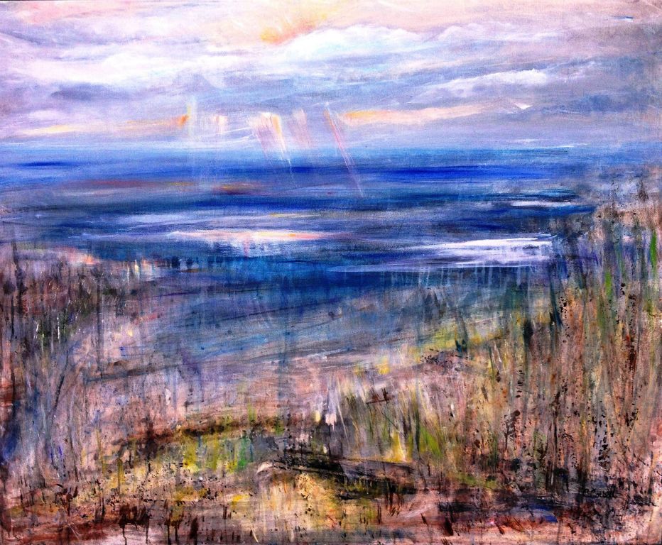 Looking Across No. 1, mixed water media on canvas, 48"H x 60"W